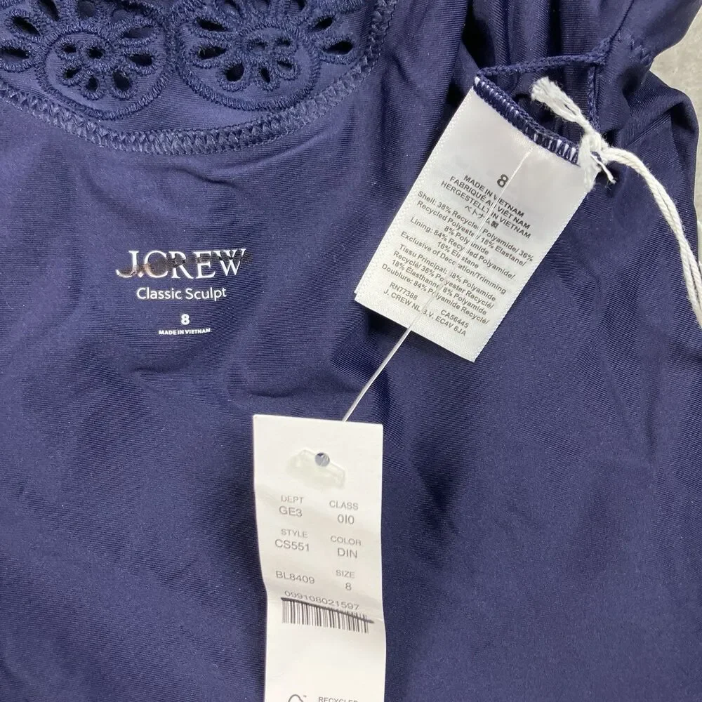 J Crew Eyelet Lana One-Piece Womens 8 Navy Blue Classic Sculpt CS552 Resort